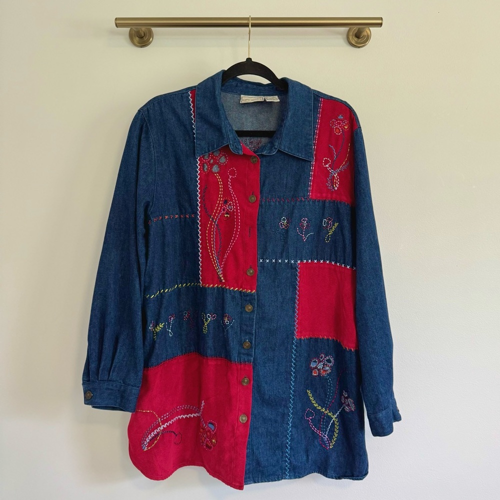 Vintage Napa Valley Blue Floral Denim Embroidered Patchwork Jacket